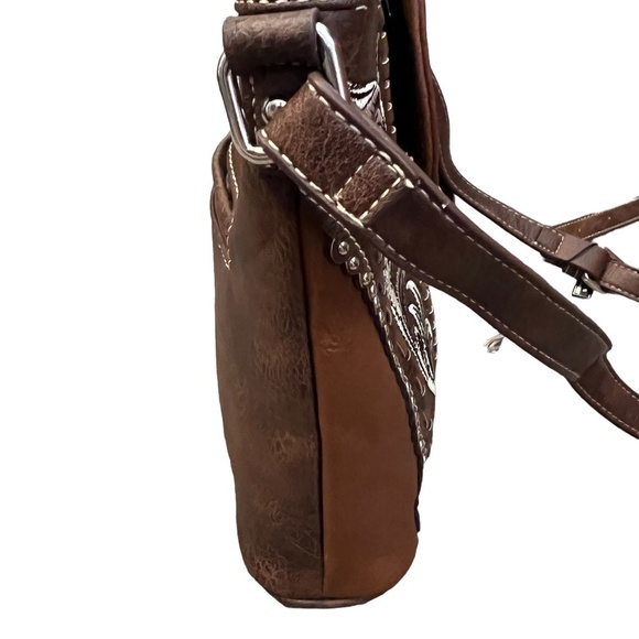 MONTANA WEST laser Cut-Out Buckle Brown Embossed Leather & Studs Concealed Carry - Picture 3 of 12